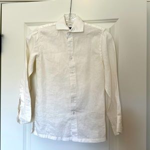 Boys 100% linen white button down shirt. Size 8.